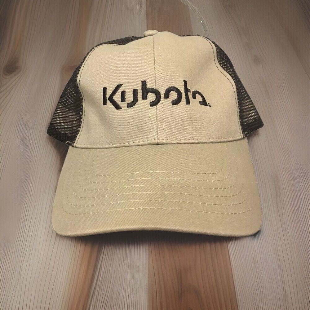 Kubota Tractor Hat Cap Adjustable Strapback Tan Khaki Black K-Products Farm